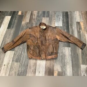 Adventure Bound Brown Leather Bomber Jacket Men Zip Out Lining Thinsulate sz XL